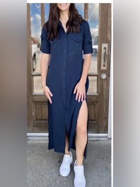 BELLA DAHL MAXI SHIRT DRESS ENDLESS SEA sz m